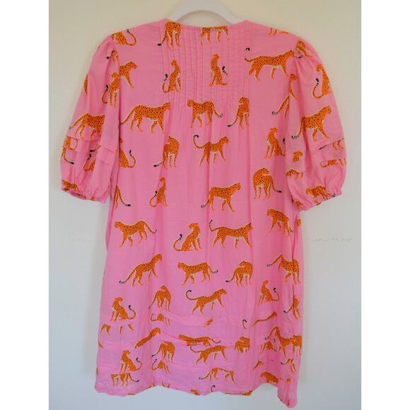 J Marie Follow You Anywhere Cheetah Pink Preppy Puff Sleeve Dress - Picture 5 of 8